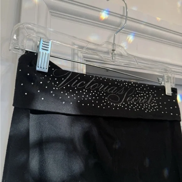VICTORIAS SECRET FOLD OVER LEGGINGS BLACK BLING CRYSTALS SMALL - Picture 2 of 6